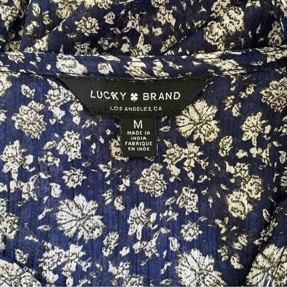 Women's Lucky Brand Boho Blue & Cream Floral Blouse, Size Medium - Picture 6 of 8